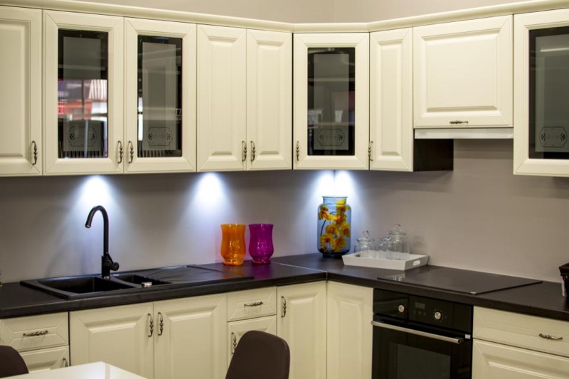 Kitchen with under-cabinet lighting along the counter